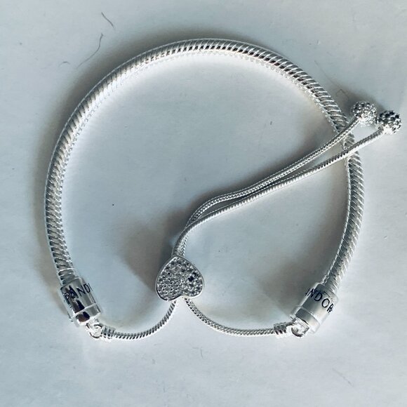 NEW Authentic Pandora Heart Clasp Slider Bracelet / Pandora Silver Charms - Picture 3 of 5